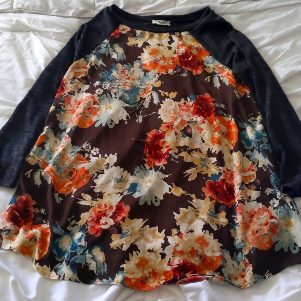 Women's Eloges XL brown and grey floral shirt